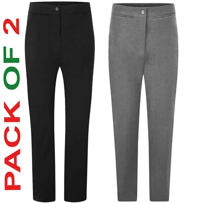 PAQUETE DE 2 PANTALONES UNIFORMES MEDIO ELÁSTICOS PARA NIÑAS PULL UP ESCUELA RESISTENTES PLUS AJUSTADOS Foto 1 de 2