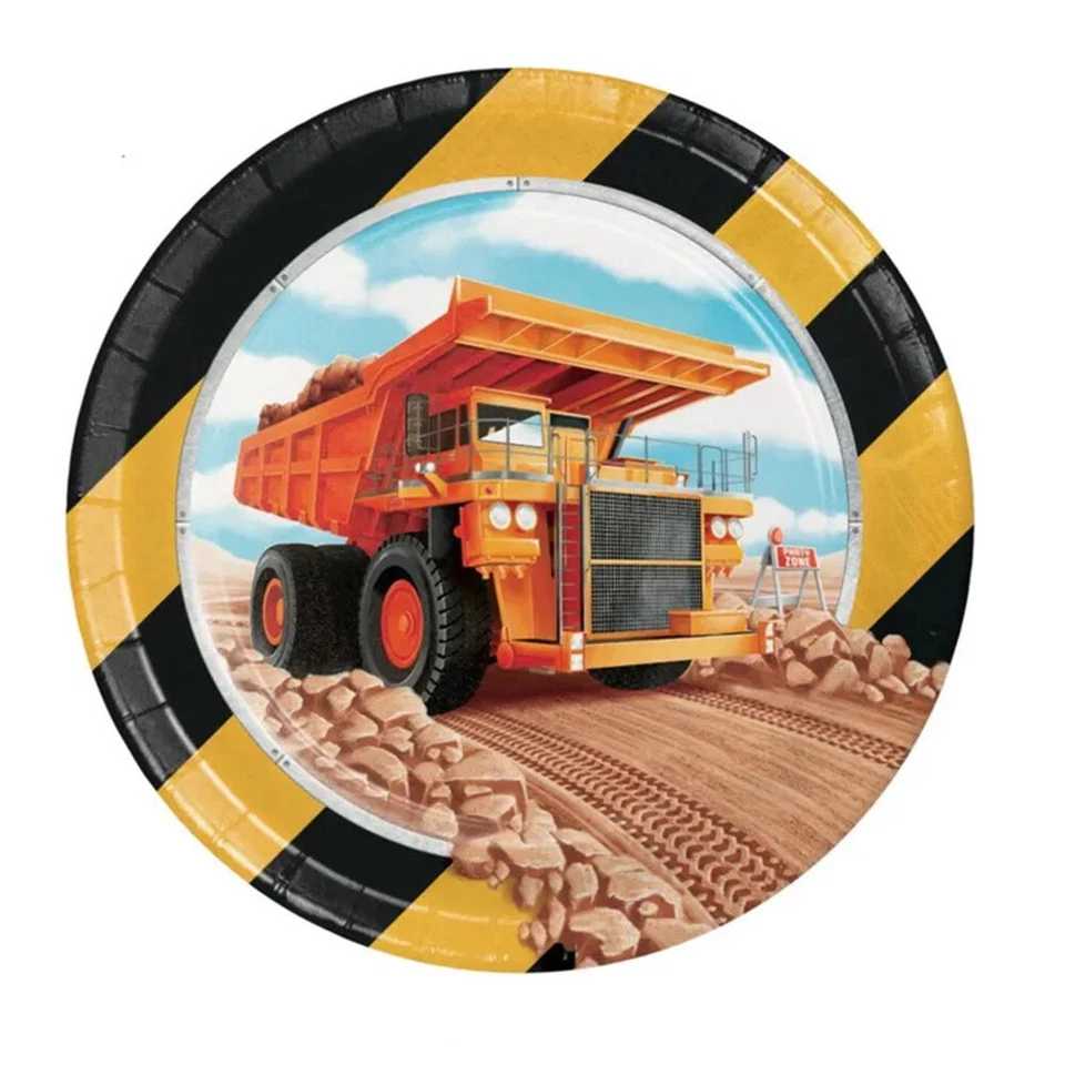 Big Dig Construction Party Supplies Paper Lunch Plates 8 Pack Birthday Tableware - Image 1 of 1
