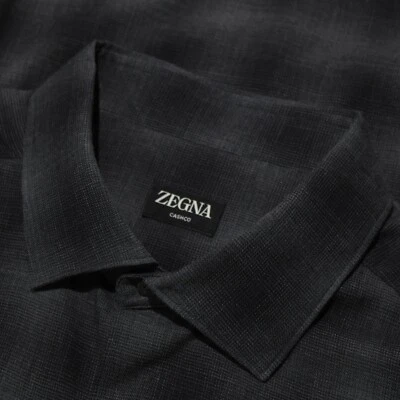 Camisa Ermenegildo Zegna NUEVA SIN ETIQUETAS Informal Abotonada Talla XXL en Gris/Negro A Cuadros Foto 1 de 4