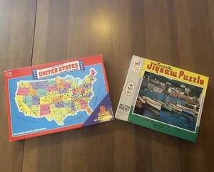 NOS Lot of 2 Milton Bradley Puzzles 4806 4906 USA map boats coventry vintage - Picture 1 of 11