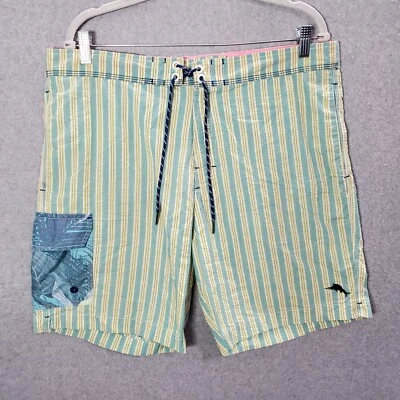 Tommy Bahama Men Swimwear Large Yellow Striped Trunks Outdoor Beach Surf Relax - Image 1 of 4