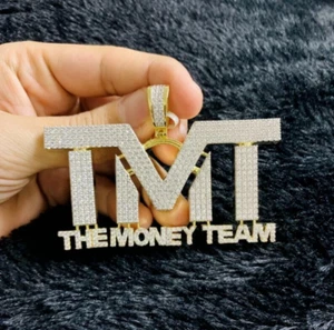 Moissanite 2.60Ct Round Cut Men's Custom "TMT" Name Pendant Yellow Gold Plated