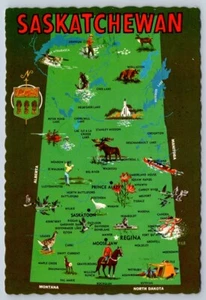 Saskatchewan Map Showing Points of Interest, Chrome Postcard #2 - Picture 1 of 2