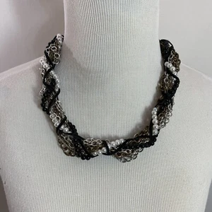 Jewelry, Collar Style, Multi Strand, Silver Tone, Faux Pearl, Black, White, - Picture 1 of 5