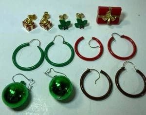 Christmas Earrings, Hoops, Presents, Holly, Ornaments, Hoops and Studs Lot of 6 - Picture 1 of 7