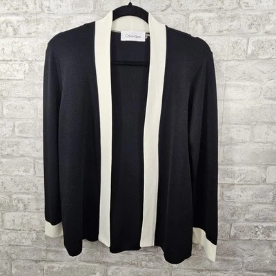 Calvin Klein Cardigan Sweater Womens Size Small Black Wrap Shawl Open - Image 1 of 4