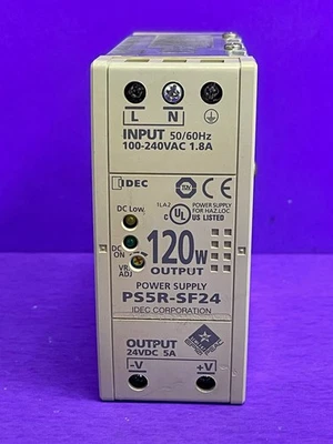 IDEC PS5R-SF24 Power Supply Input:  100-240VAC 1.8A. / Output: 24VDC 5A. - Image 1 of 4