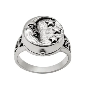 81stgeneration .925 Argent Sterling Lune Étoile Médaillon Chevalière Bague - Imagen 1 de 6