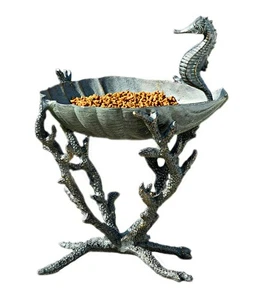 Verdigris Finish Aluminum Seahorse Birdbath Bird Feeder - Picture 1 of 3