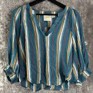 Maeve Anthropologie Size S Striped V Neck Casual Top 3/4 Sleeve Pullover - Picture 1 of 7