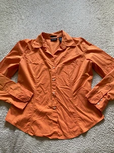 New York & Company City Stretch Women Long Sleeve Button-Up Shirt Orange Size L - Picture 1 of 8