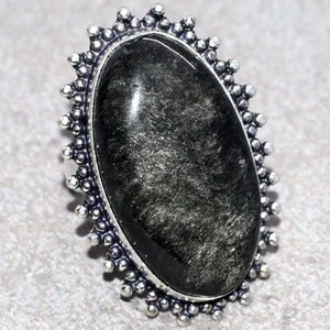 925 Silver Plated Silver Obsidian Ring Handmade Gemstone Handmade US 6 GW - Picture 1 of 3