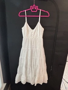 Aqua weiß Ösen Stufen Baumwolle Midikleid, Small  - Bild 1 von 10