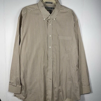 Daniel Cremieux Signature Xl Brown Tan Cream Long Sleeve Button Up Cotton Poplin - Image 1 of 4