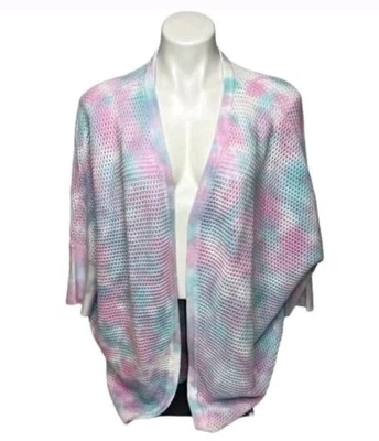 VENUS Pink Multi Tie Dye Open Front Cacoon Style Spring Cardigan Medium *NEW* - Image 1 of 4