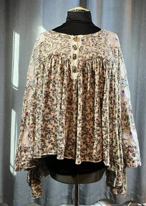Gimmicks by BKE Boho Floral Embroidered Bell Sleeve Top Women's Size Large - Picture 1 of 6