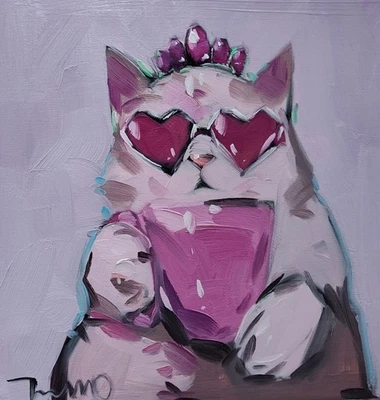 Коллекционная художественная гравюра Хосе Трухильо 16x16 дюймов причудливый настенный декор с кошкой - Изображение 1 из 4