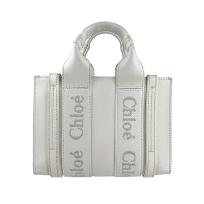 Auth Chloe Woody Mini Handbag Shoulder Bag White Leather - z6792 - Image 1 of 4