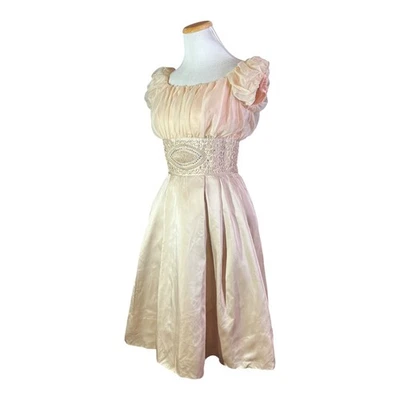 Vestido Vintage Años 50 Satén Falda Estrás Ajuste y Acampanado Rosa Champagne *Defectos Foto 1 de 4