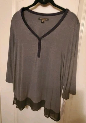 Nuevo con etiquetas Donna Karan Temporada Siluetas Manga 3/4 PJ Top Gris Jaspeado/Carbón, Mediano Foto 1 de 4