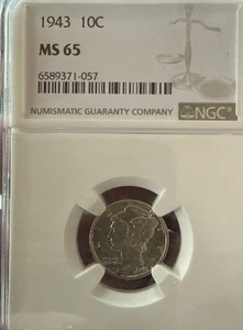 1943-S MERCURY DIME NGC MS65 Light Toning  - Picture 1 of 5