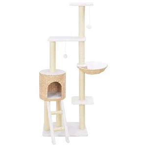 Cat Tree with Sisal Scratching Post Seagrass Natural Wood Scratch Pole vidaXL - Picture 1 of 5