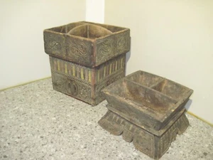 Vintage  Betel Nut Box x2 Hand Carved Large & Small -North Hills Tribe Thailand - Picture 1 of 12