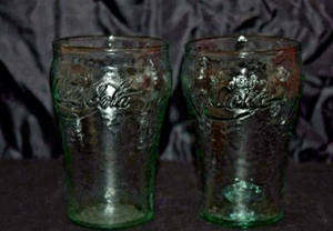 Coca Cola Coke Green Glass Pebble Bubble Texture Set of 2 - Picture 1 of 5
