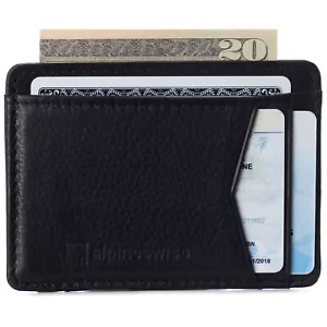Alpine Swiss Men RFID Safe Minimalist Front Pocket Wallet Leather Thin Card Case - Picture 1 of 34