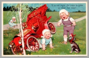 Not Right For Trees To Grow Near Road Embossed Car Crash Comic Humor Postcard - Picture 1 of 2