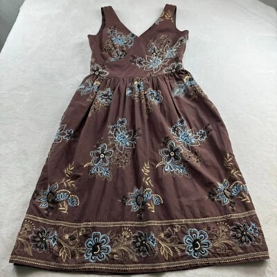 Vestido para mujer Sheri Martin NY marrón bordado floral sin mangas talla 6 Foto 1 de 4