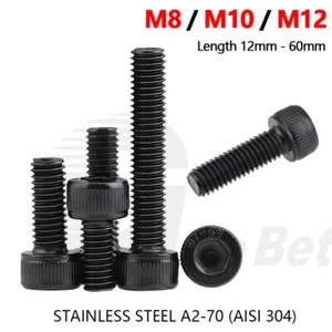 M8 M10 M12 Allen Socket Bolts Cap Head Screws DIN 912 A2 Stainless Steel Black - Picture 1 of 41