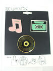 Twig & Arrow 3 Metal Music Tac Pin Set Pink Music Note Record Cassette Player