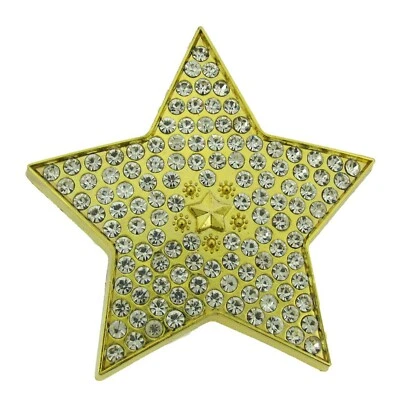 High-end New Star Belt Buckle Gold Metal Rhinestones Out Blinged Rock Punk Iced - Image 1 of 2