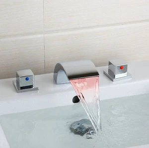 3 PCS LED Waterfall Widespread Bathroom Basin Faucet Tub Sink Mixer Tap Chrome - Picture 1 of 9
