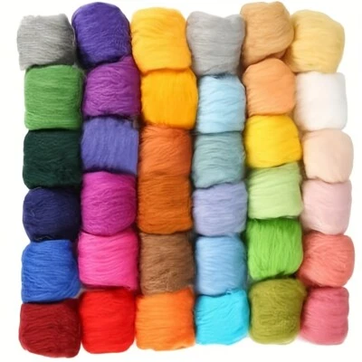 24/36pcs Color Wool Needle Felting Set-Single Color Australian Wool Roving Top - Image 1 of 4