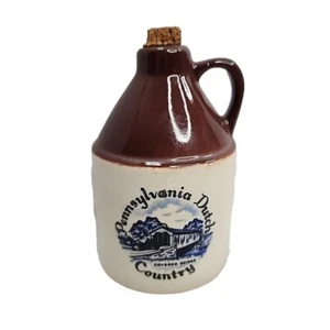 Vtg Crock Pennsylvania Dutch Country Covered Bridge Small Ceramic Jug Cork USA - Picture 1 of 17