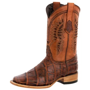 Stivali da cognac da cowboy motivo elefante in pelle abito western punta quadrata - Foto 1 di 5