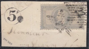 Francia 1863 Napoleone 5 Franchi Yvert#33 usato su lettera pezzo - Foto 1 di 1
