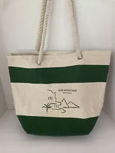 Canvas Bag Jade Mt St Lucia Green Cream Rope Handles 16” X 13” X 8” - Picture 1 of 9