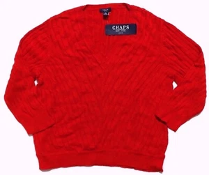 New Chaps Womens Cable Knit V-Neck Sweater Red 3/4-Sleeve Pullover NWT - Picture 1 of 2