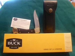 Buck 110 Ebony Folding Hunter Lockback Knife with Leather Sheath - New in Box - Picture 1 of 7