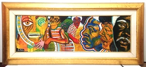 AMAZING 1997 STANLEY BURNSIDE LISTED BAHAMIAN SIGNED ORIGINAL O/C FIGURES FRAMED - Picture 1 of 8