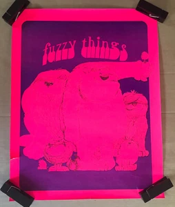 Póster Vintage Original Fuzzy Things Luz Negra Animales Oso León Psicodélico - Imagen 1 de 8