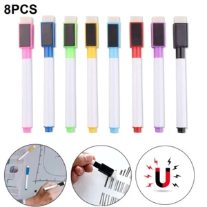 8 Colour Magnetic White Board Marker Pens Pen Dry Eraser Easy Wipe Whiteboard UK - Picture 1 of 9