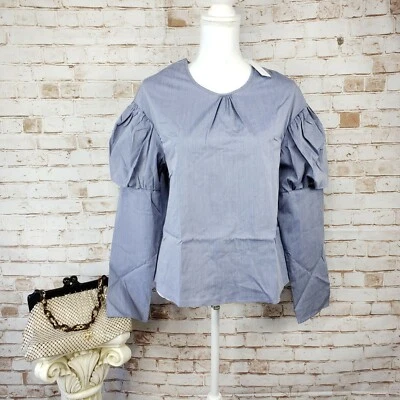 Blusa Campesina Nueva con Etiquetas Drew Talla S Top Azul Índigo Cambray Manga Larga Hinchada Precio de venta sugerido por el fabricante $188 Foto 1 de 4