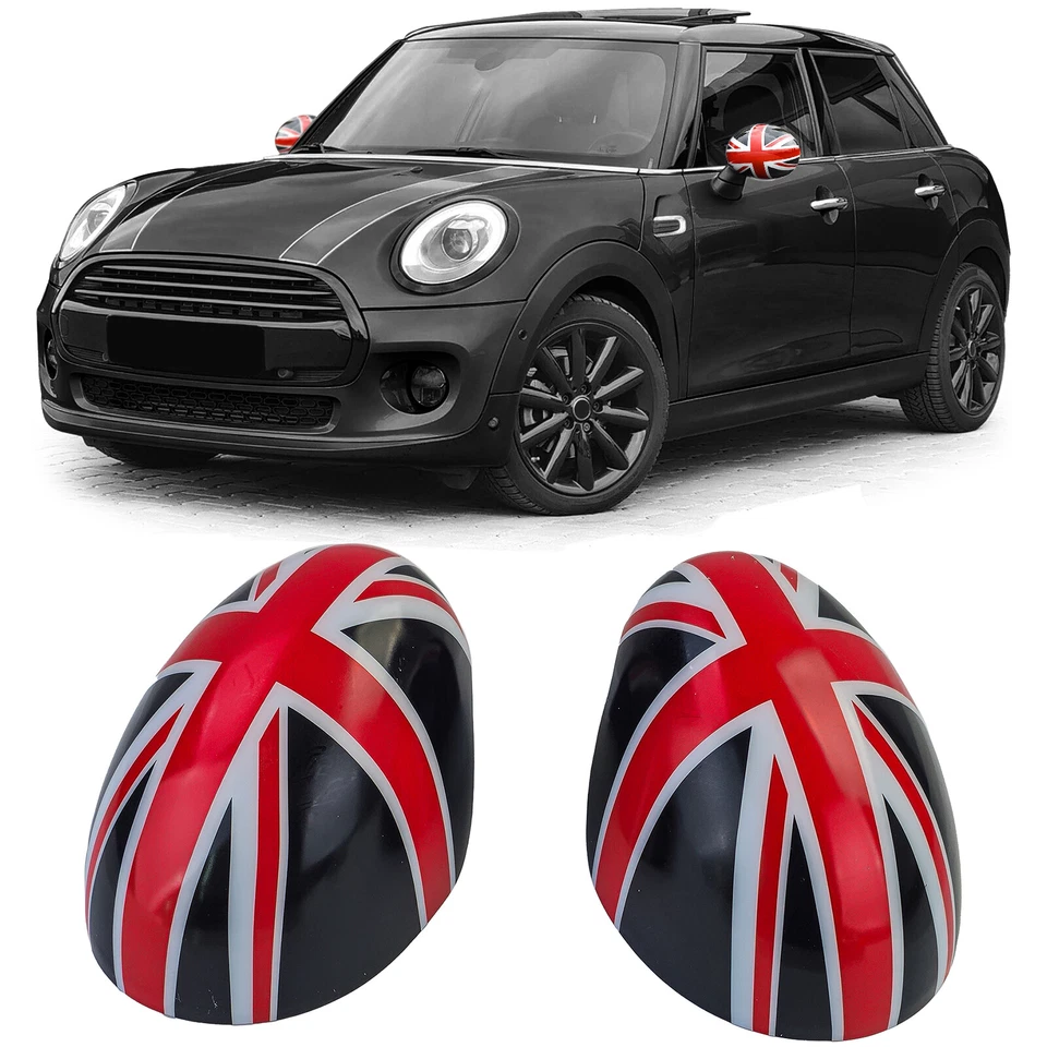 Calotte specchietti Union Jack nero rosso adatte per Mini F54 F55 F56 F57 13-18 - Immagine 1 di 4