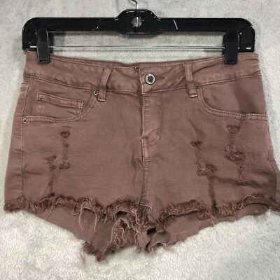 Angel Kiss Womens Jean Shorts Burgundy stretch￼ Pockets Distressed Waist 27 - Image 1 of 4