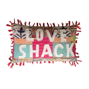 Love Shack Kantha Throw Pillow Soft Patchwork Multicolor Red Tassel Rectangle - Picture 1 of 3