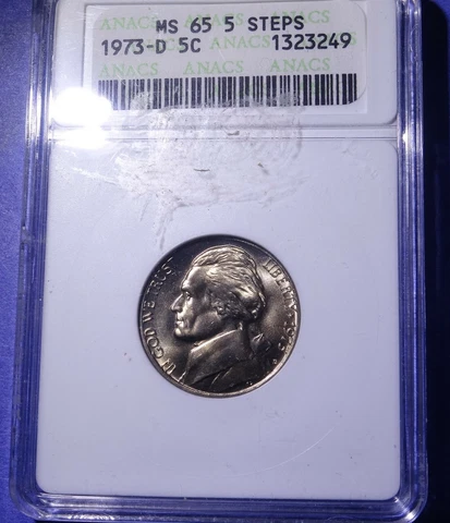 1973-D Jefferson Nickel ANACS MS 65 5 Steps Cover
